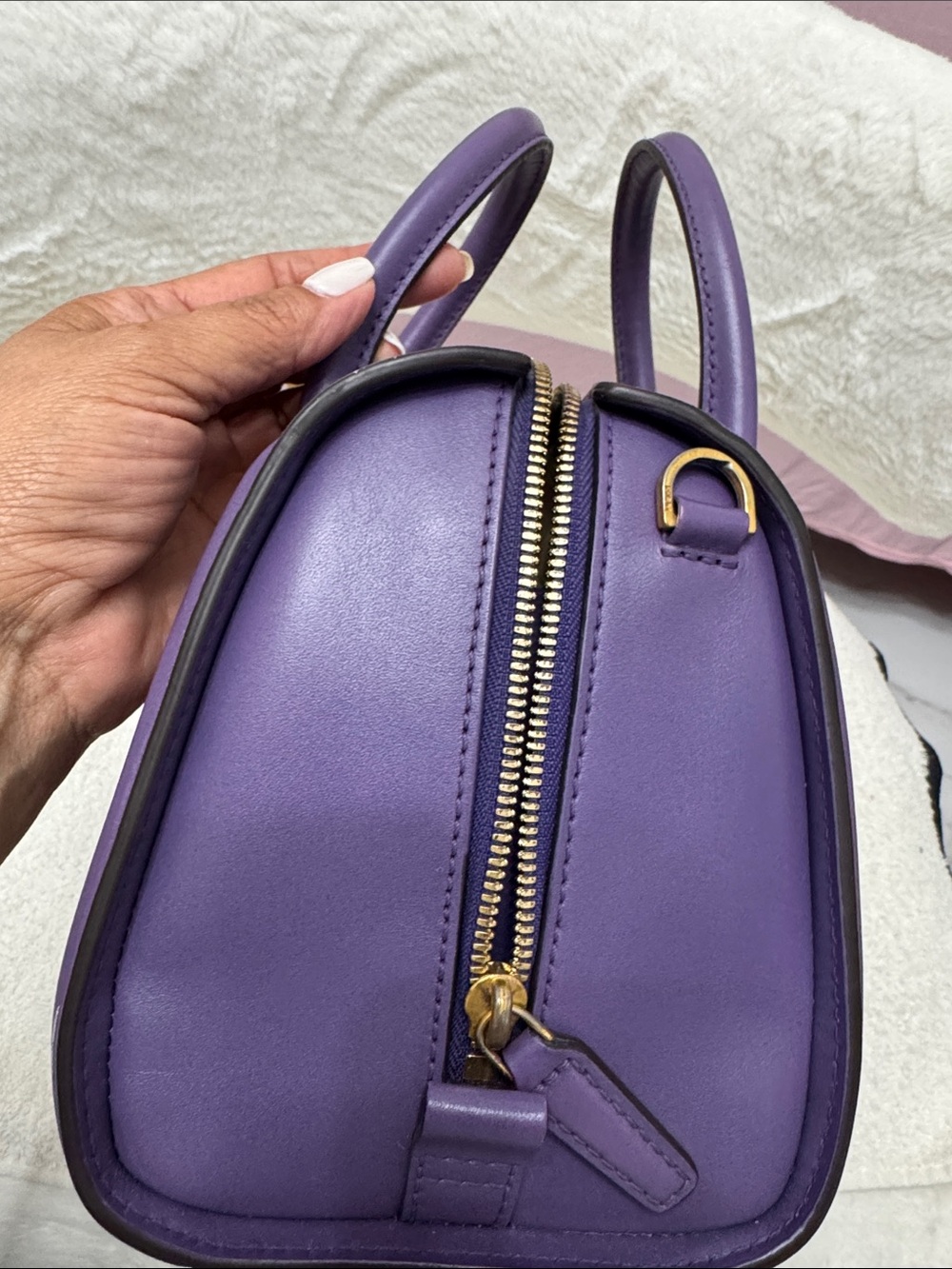 MCM Purple Leather Top-Handle Satchel with Gold Hardware - Picture 10 of 16